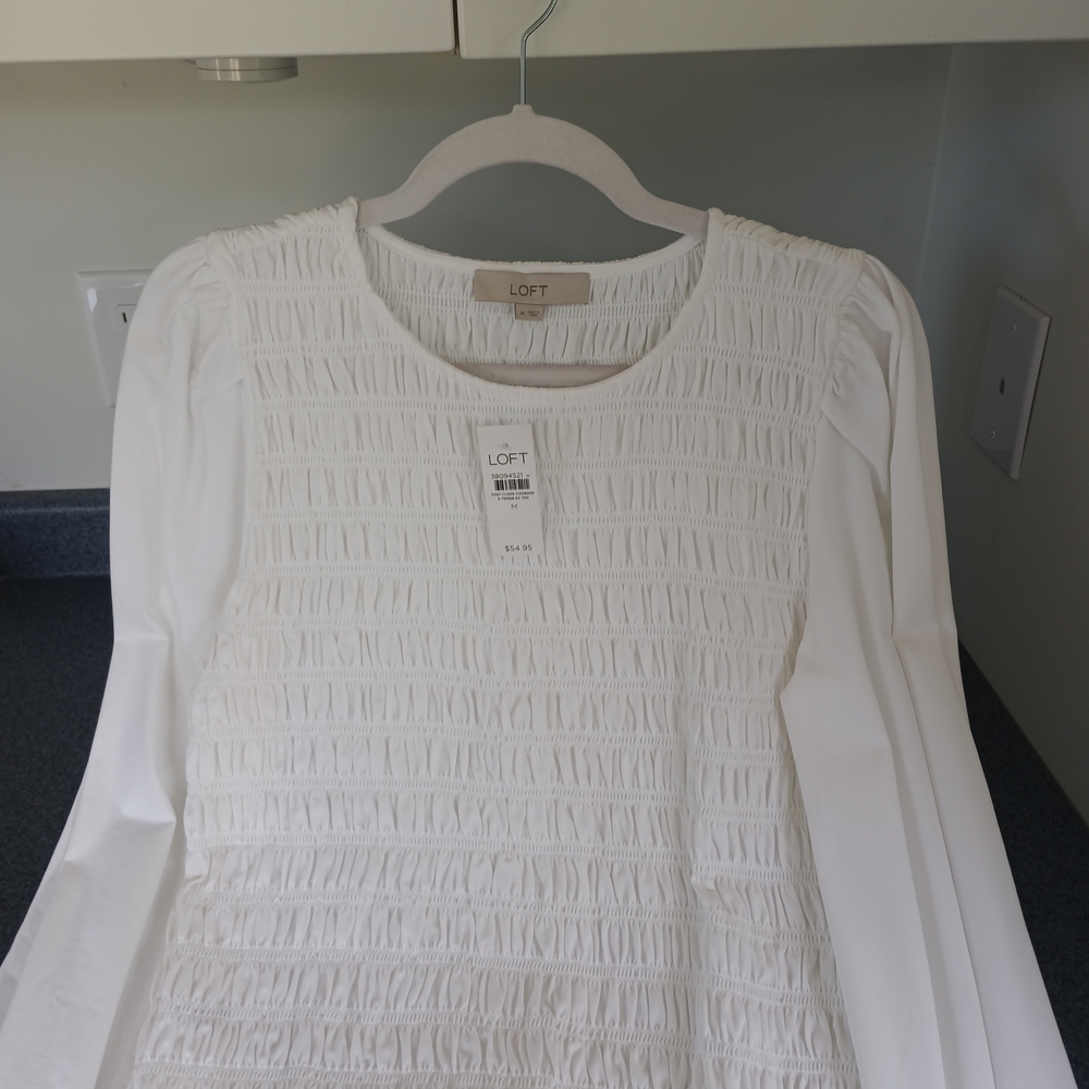 White Textured Long Sleeve Top